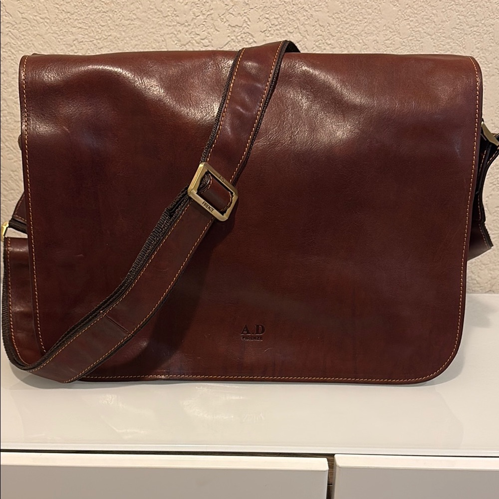 Brown Italian Leather Messenger Bag